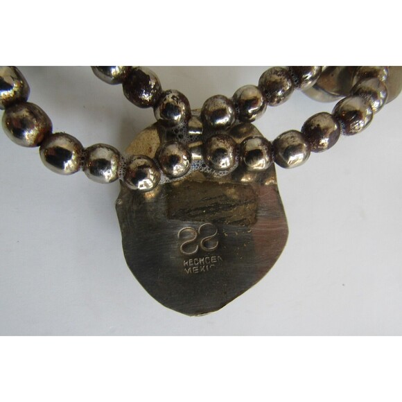 Vintage 925 Mexican Sterling Silver Green Onyx Statement Necklace 23” 113g - Picture 8 of 8